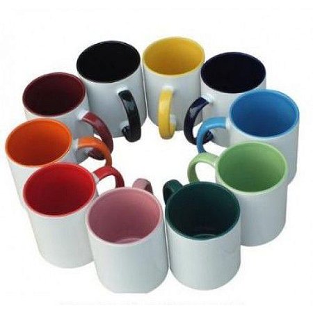 Caneca cerâmica alça e interior colorido para sublimação