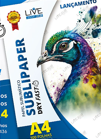100 Folhas Papel Sublimatico A4 Dry Fast Live 100g