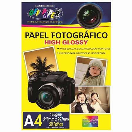 50 Folhas Papel Fotográfico A4 OFF PAPER High Glossy 180g