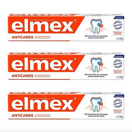 Elmex Suiça Creme Dental Anticáries Uso Diário com Fluoreto de Amina Remineraliza e Protege os Dentes Contras as Cáries - Kit com 03 unidades
