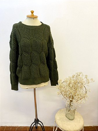 Suéter de lã trabalhada verde P