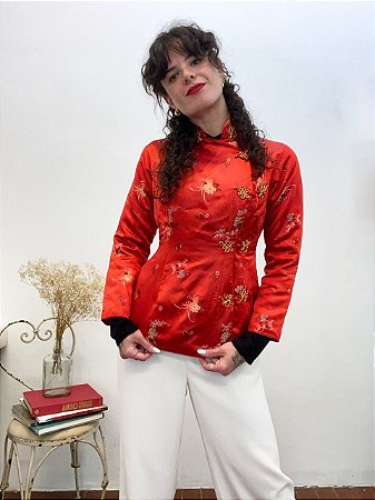 Blusa Chinesa original Acetinada bordada (M)
