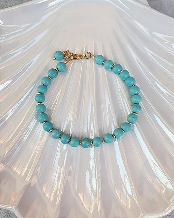 Pulseira Howlita Turquesa - Folheada a Ouro 18K