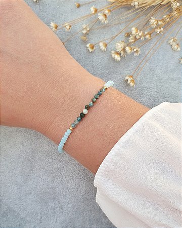 Pulseira de Cristais e Pedra Apatita Folheado a Ouro 18K