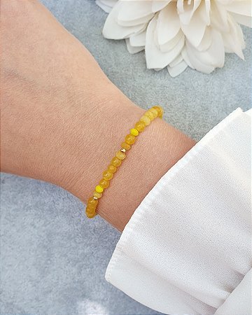 Pulseira Jade Amarelo Natural Folheado a Ouro 18k