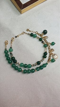 Pulseira Brillia Jade Verde - Folheado a Ouro 18k