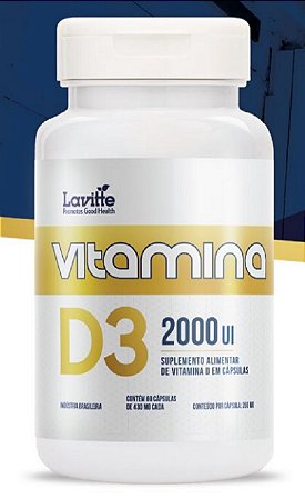 Vitamina D3 2000 Ui Lavitte Suplemento Imunidade Ossos 60 Capsulas