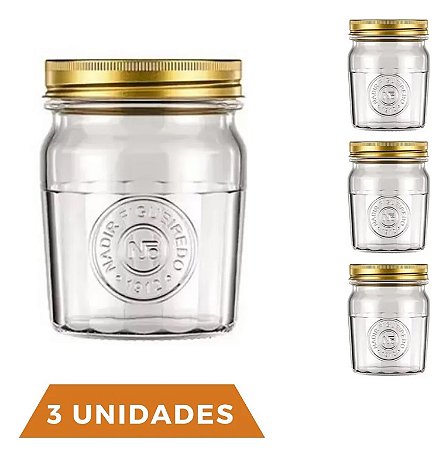 03 Potes De Vidro Americano Vintage 500ml Mantimentos Nadir