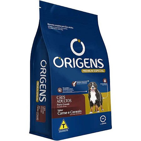Ração Origens Premium Especial Carne e Cereais para Cães Adultos Raças Grandes 15kg