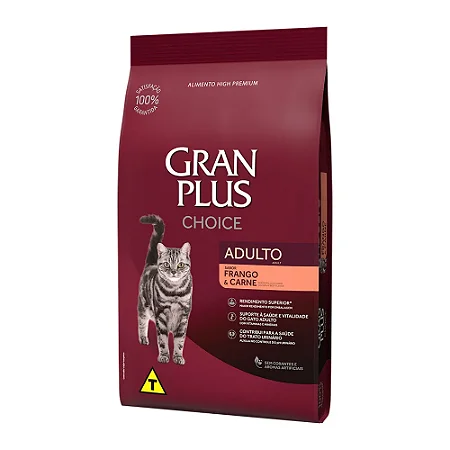 Ração Gran Plus Choice para Gatos Adultos Sabor Frango e Carne 10,1kg