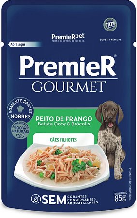 Ração Úmida Premier Gourmet Cães Filhotes Peito de Frango, Batata Doce e Brócolis 85g