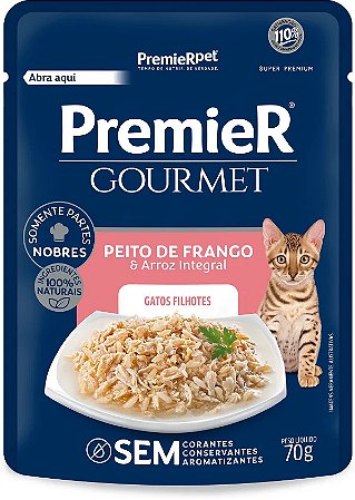 Ração Úmida Premier Gourmet Gatos Filhotes Peito de Frango e Arroz Integral 70g