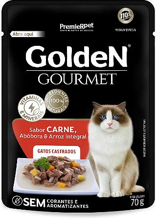 Ração Úmida Golden Gourmet para Gatos Castrados Sabor Carne 70g