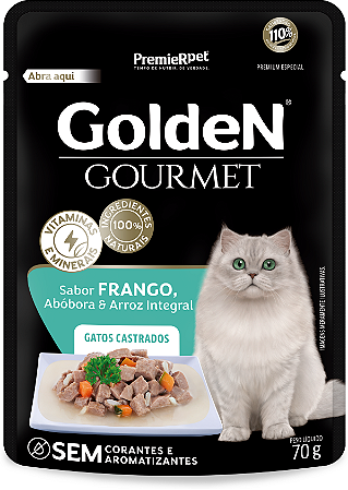 Ração Úmida Golden Gourmet para Gatos Castrados Sabor Frango 70g