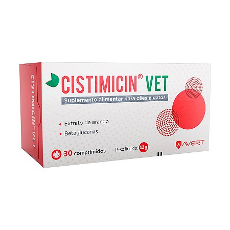 Suplemento Alimentar Avert Cistimicin Vet para Cães e Gatos 30 Comprimidos