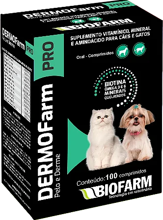 Suplemento Vitamínico Mineral e Aminoácido Dermofarm Pro p/ Cães e Gatos 100 comprimidos Biofarm