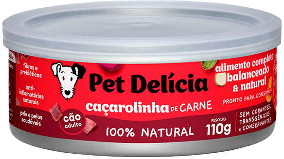 Ração Úmida Natural Pet Delícia Caçarolinha de Carne para Cães Adultos 110g