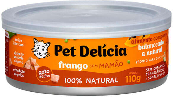 Ração Úmida Natural Pet Delícia Frango com Mamão para Gatos Adultos 110 g