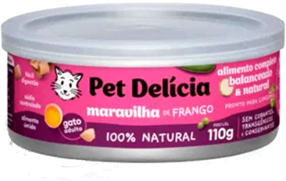 Ração Úmida Natural Pet Delícia Maravilha de Frango para Gatos Adultos 110 g