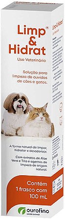 Solução Ourofino para Limpeza de Ouvidos Limp e Hidrat em Cães e Gatos 100 mL