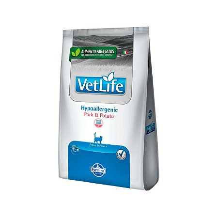 Ração Vet Life Hypoallergenic Pork e Potato para Gatos 2Kg