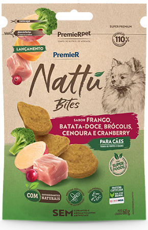 Petisco Premier Nattu Batata Doce Bits para Cães Adultos 60g