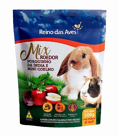 Ração Reino das Aves Mix Roedor para Porquinho da Índia e Mini Coelho 500g