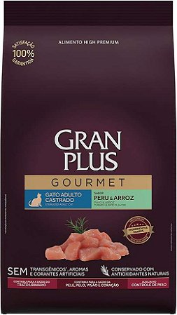 Ração Gran Plus Gourmet Peru e Arroz para Gatos Castrados