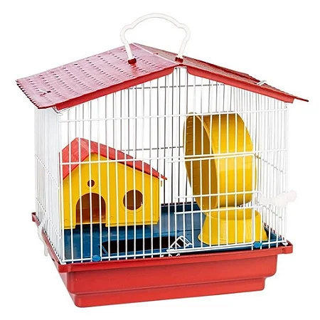 Gaiola Jel Plast para Hamster de 1 Andar com Teto de Plástico Vermelha