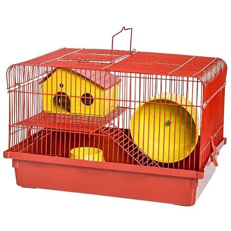 Gaiola Hamster Jel Plast 2 Andares Horizontal Aramado Vermelha