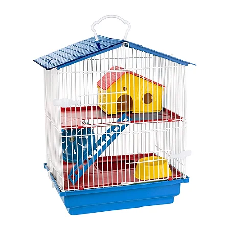 Gaiola Hamster 2 Andares Teto Plástico Azul