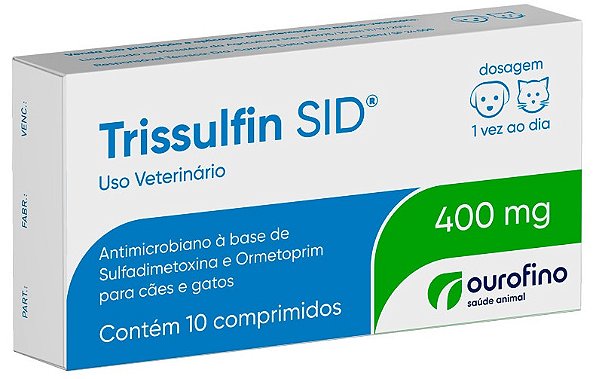 Trissulfin SID 400mg Antibiótico Ourofino Para Cães e Gatos