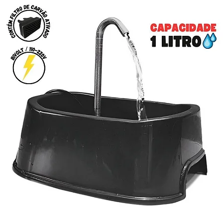 Fonte Bebedouro Automático Pet Black Bivolt 1L