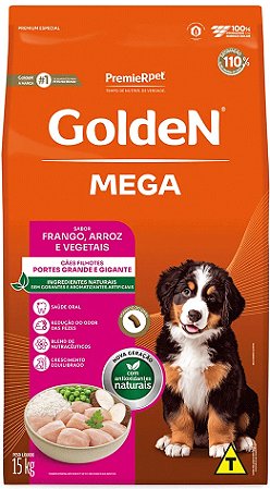 Ração Golden Mega Cães Filhotes Raças Grandes Frango E Arroz 15 Kg