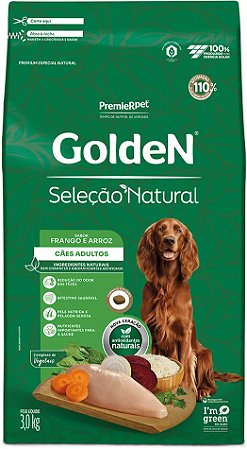 Ração Golden Seleção Natural para Cães Adultos sabor Frango e Arroz