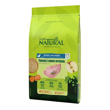 Ração Guabi Natural para Cães Adultos de Porte Mini e Pequeno Sabor Frango e Arroz Integral