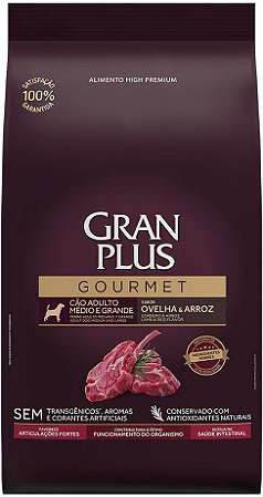 Ração Gran Plus Gourmet Ovelha e Arroz para Cães Adultos Raças Médias e Grandes
