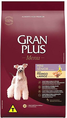 Ração Gran Plus Menu Frango e Arroz para Cães Sênior Mini
