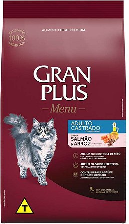 Ração Gran Plus Menu Salmão e Arroz para Gatos Castrados