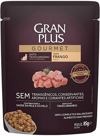 Ração Úmida Gran Plus Sachê Gourmet Trato Urinário Frango para Gatos Adultos 85g