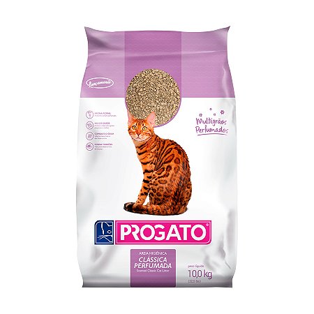 Areia Clássica Perfumada Multigrãos Progato para Gatos 10kg