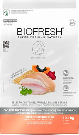 Ração Biofresh Mix de Carne, Frutas, Legumes e Ervas Frescas Cães Castrados de Raças Pequenas e Minis