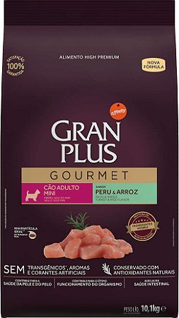 Ração Gran Plus Gourmet Peru e Arroz para Cães Adultos Raças Mini