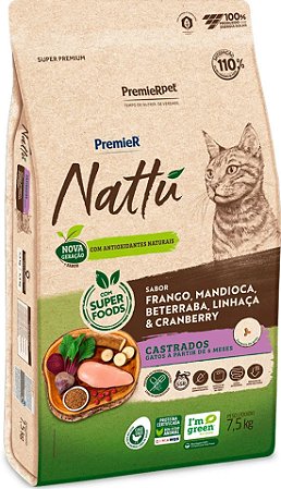Ração PremieR Nattú Mandioca para Gatos Castrados