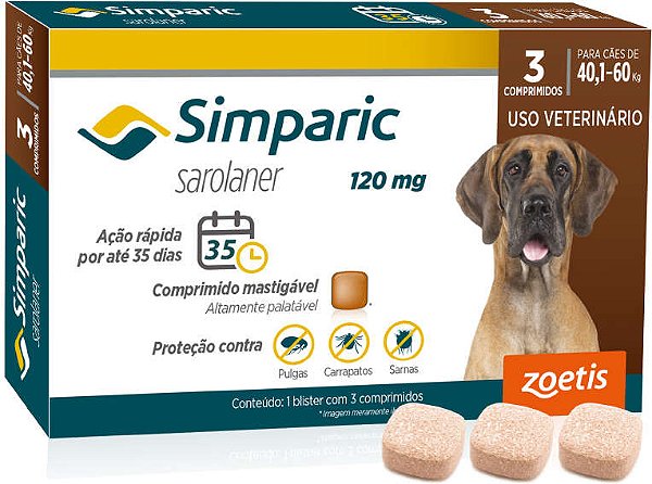 Antipulgas Zoetis Simparic 120mg para cães 40,1 a 60 Kg