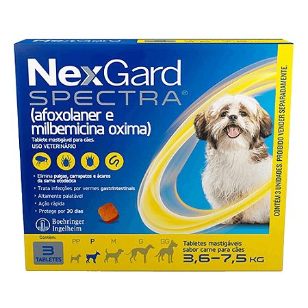 Antipulgas e Carrapatos NexGard Spectra para Cães de 3,6 a 7,5 Kg