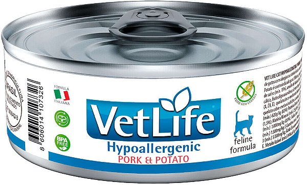 Ração Úmida Farmina Vet Life Hypoallergenic Porco e Batata para Gatos Adultos 85g