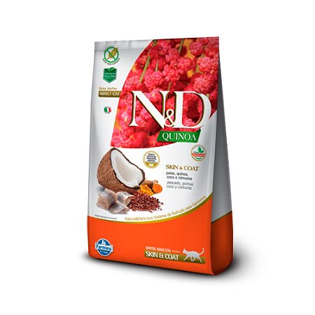Ração Quinoa Skin N&D para Gatos Adultos sabor Peixe