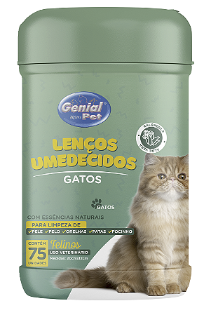 Lenços Umedecidos Para Gatos Genial Pet 75 Unidades
