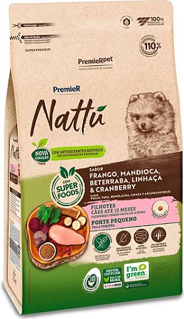 Ração PremieR Nattú Mandioca para Cães Filhotes de Pequeno Porte